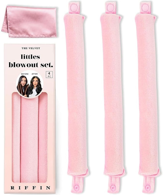 Littles Heatless Curls Overnight Rods - Upgraded Directional Grip Velvet Heatless Hair Curler to Sleep in No Heat Heatless Curling Flexi Rods Foam Hair Rollers for Blowout Look Long & Short Hair