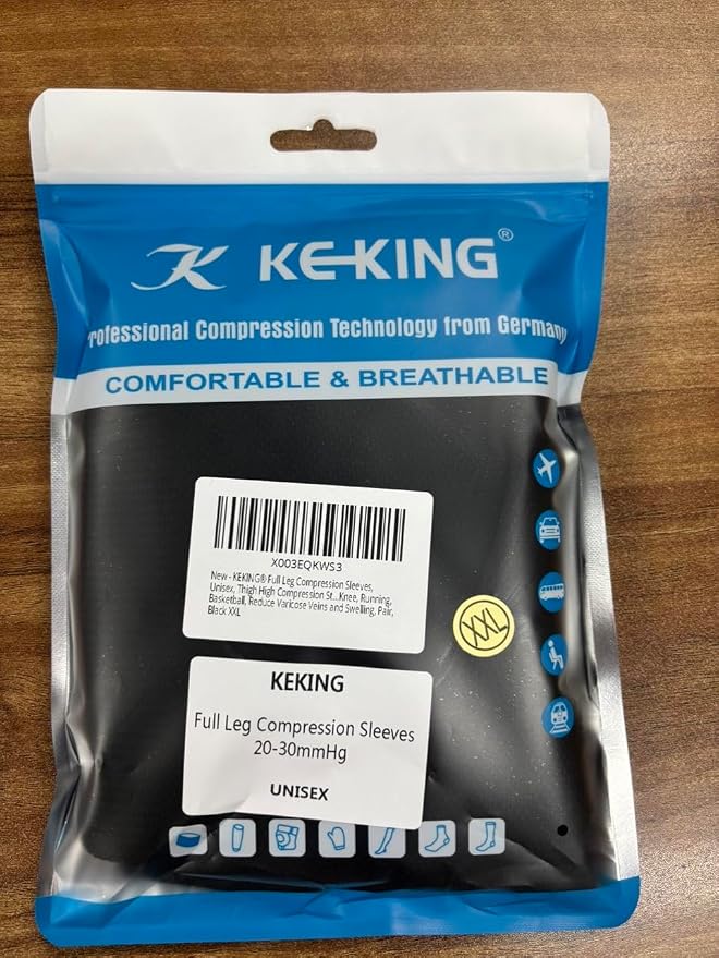 KEKING Full Leg Compression Sleeves, 20-30mmHg Graduated, Unisex, Running | Thigh-High Compression Stockings, Support Thighs, Calves & Knees, for Travel & Sports, Relieve Varicose Veins & Swelling