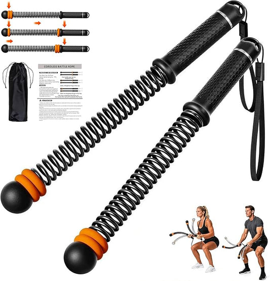Adjustable Ropeless Battle Ropes, Portable Cordless Battle Ropes for Home Gym, Workout Equipment Exercise Rope for Low-Impact Workout, Strength & HIIT, for Men & Women (Black)