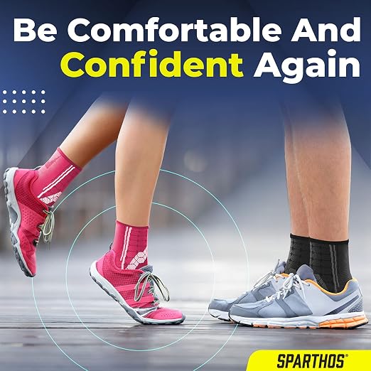 Sparthos Ankle Brace for Women & Men, Foot Compression Sleeve - Black-XL