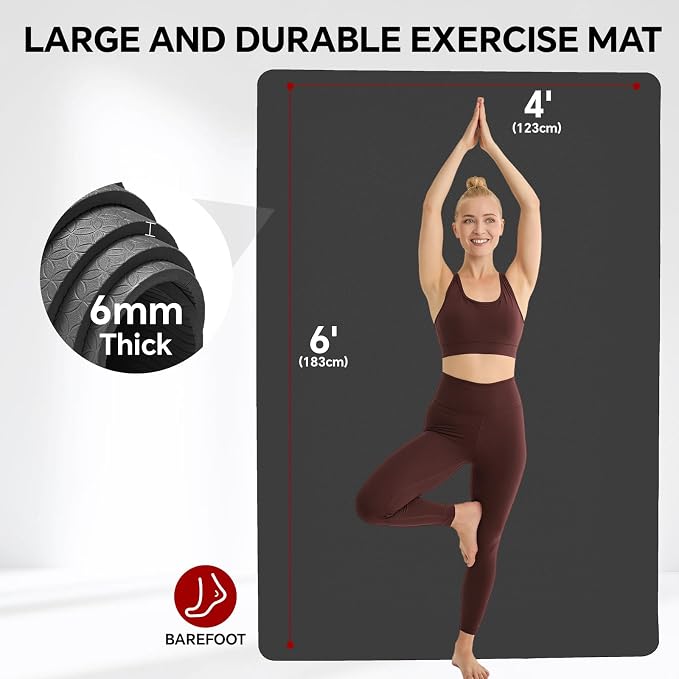 Stepwaver Extra Large Yoga Mat 6'x4'(1/3" & 1/4" Thick), Non-Slip, Ultra Durable, Wide Workout Mat, Wide Exercise Mats for Home Workouts, Yoga, Pilates, Stretching (Barefoot Exercise)