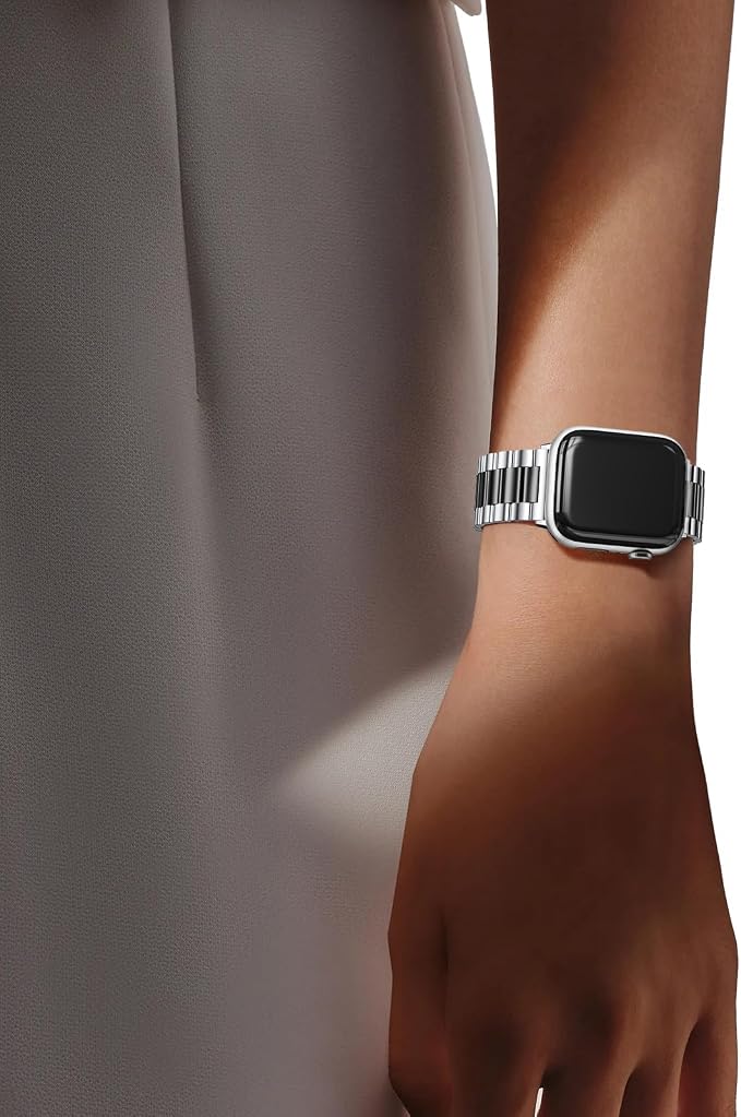 EPULY Compatible with Apple Watch Band 42mm 44mm 45mm 38mm 40mm 41mm, Business Stainless Steel Metal Wristband for iWatch SE & Series 7 6 5 4 3 2 for Men (Silver+Black, 45mm 44mm 42mm) | Stainless Steel Strap Suitable for Business Setting & Everyday We...