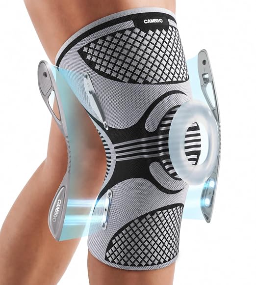CAMBIVO Knee Brace for Men and Women with Side Stabilizers, Snap-on Detachable Support - 2025 Red Dot Award Winner Lightweight Knee Compression Sleeve for Meniscus Tear, ACL, Running