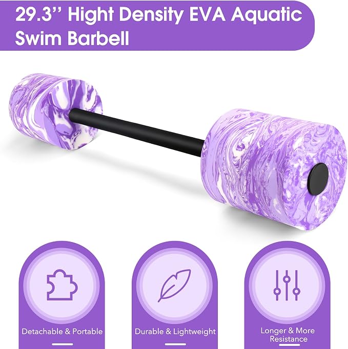 29.3’’Aquatic Exercise Equipment Swim Barbell High Density EVA Foam Pool Swim Dumbbell with Water Exercise Discs Aquatic Fitness Equipment for Adults