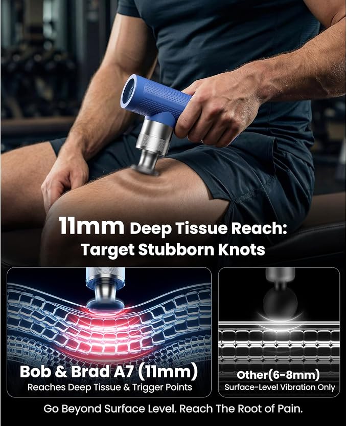 BOB AND BRAD A7 Mini Massage Gun, 11mm Deep Tissue Percussion, Metal Head | Portable quiet percussion massager for back, shoulders and legs, muscle recovery, FSA-HSA eligible, gifts for athletes