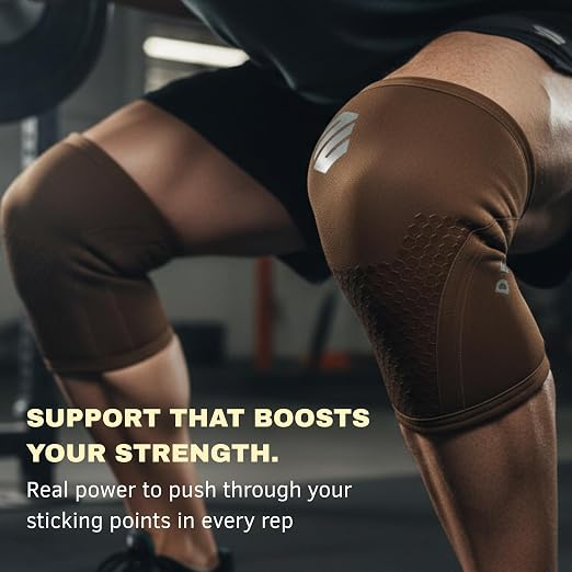 Knee Sleeves 7mm for Weightlifting, Squats, Fitness, Powerlifting, with Advanced 2025 Anti-Slip Design, Premium Neoprene, Constant Compression Brace, Gym Training Support - 1 PAIR - Men Women – DEVI (Brown, Medium)