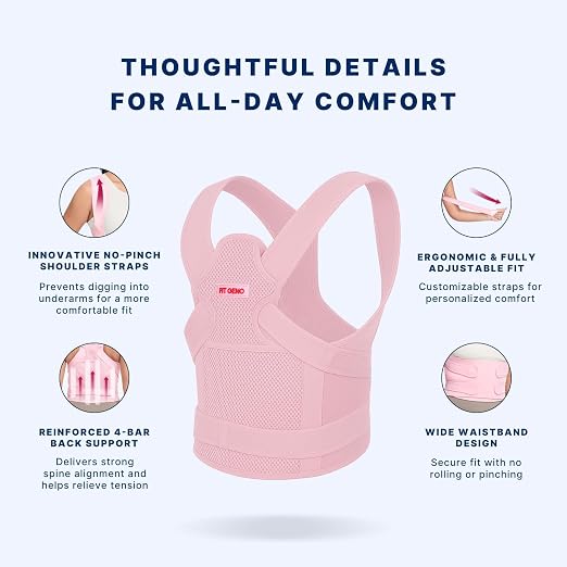Fit Geno Posture Corrector for Women & Men, Upper Back Alignment Brace for Rounded Shoulders, 4 Flexible Fiberglass Support Stays, Breathable Mesh, Adjustable Fit for Desk Work & Daily Activities | 4 fiberglass stays with breathable mesh gently pull yo...