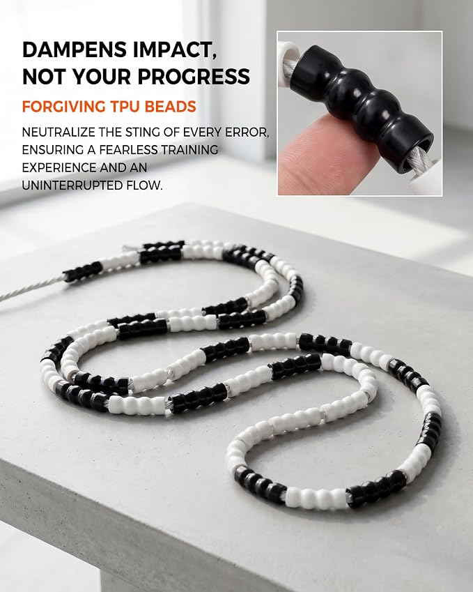 YUEDONG Soft Beaded Jump Rope for Teens & Adults, World Champion Luke Boon Collaboration, Adjustable Freestyle Jump Rope with 20cm Long Handles, Tangle-Free TPU Beads for Rhythm Training, Fitness Workout & Tricks | Luke Boon collaboration, soft TPU bea...