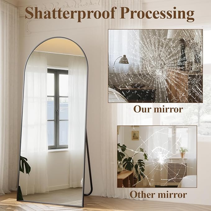 Arched Full Length Mirror 71"x26" Leaning Hanging Decor Black | Standing Body Mirror with Aluminum Frame for Bedroom Cloakroom Living Room Make-up Gift