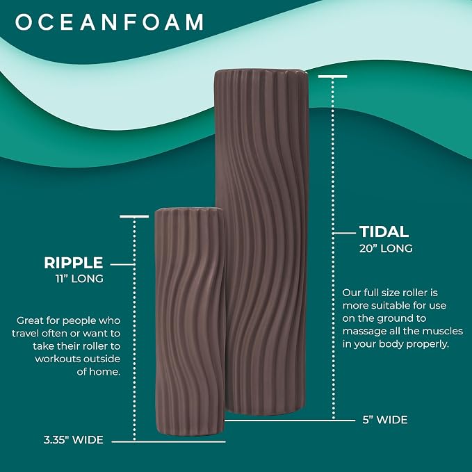Oceanfoam Tidal Roller - Espresso - Muscle Massage Foam Roller for Back Pain & Stretching - Firm and Ergonomic Wide Wave Textured - Yoga, Athletics, & Wellness - Full Size, 20" x 5"