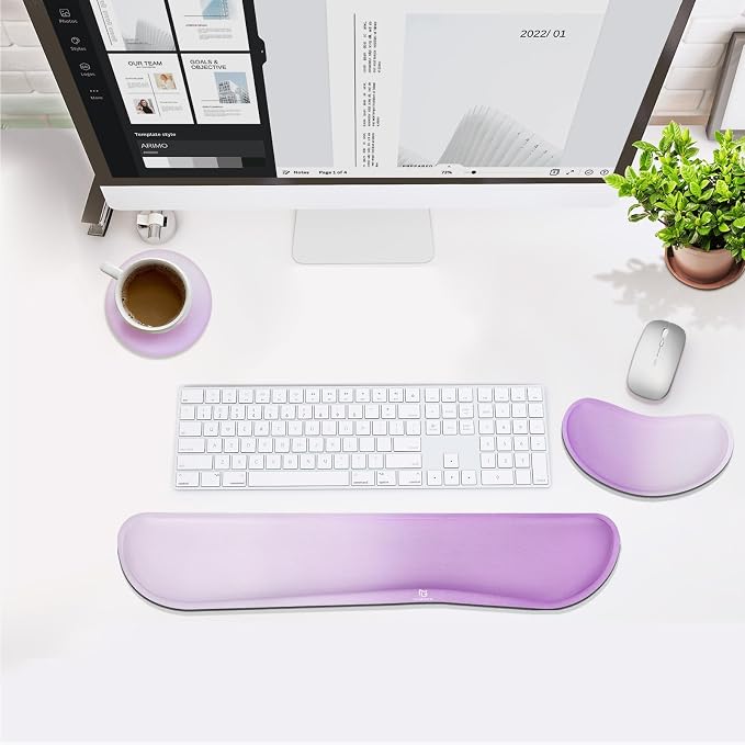 Gimars Upgrade Enlarge Silky Gel Memory Foam Keyboard Wrist Rest, Wrist Rest for Computer Keyboard, Ergonomic Mouse pad Rests for Typing Pain Relief, Wrist Support for Office, Gaming, Purple Gradient