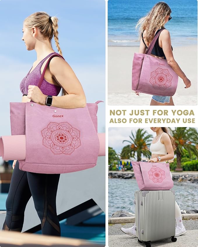 Gonex Yoga Mat Bag For Women Canvas Tote Pilates Gym Bag With Mat Carrier | Front-Opening Quick Access Mat Straps, Durable Cotton Canvas, Machine Washable, Bottle Holder Multi Pockets, Yoga Gym Travel