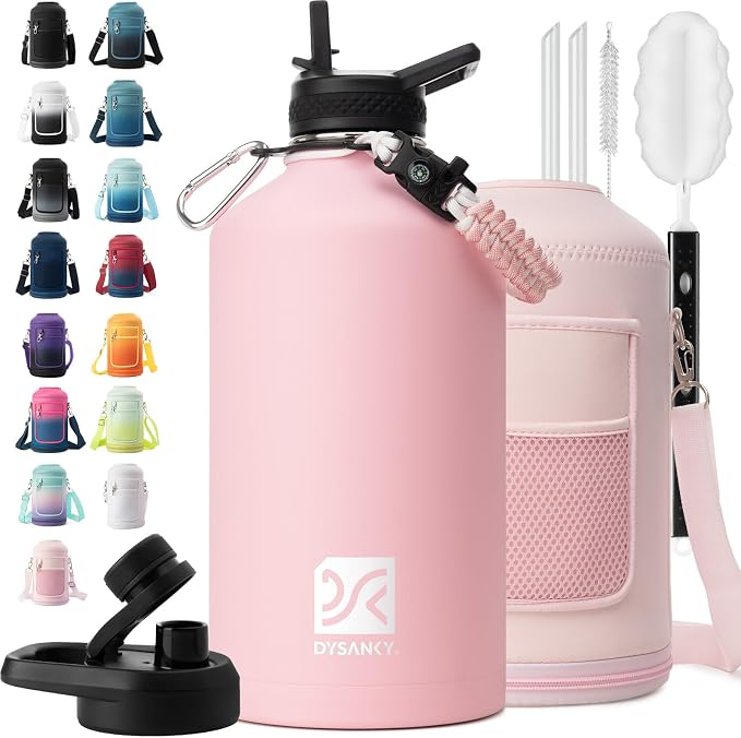 DYSANKY 1 Gallon Water Bottle Insulated | Thickened Stainless Steel Vacuum Metal Water Jug | Portable Sports Large for Gym and Hiking with Straw, Carrier Bag, Handle Strap | BPA-Free 128 oz
