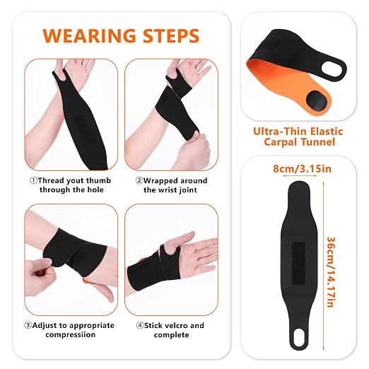 cobee 2 Pcs Wrist Brace Strap, Wrist Brace for Carpal Tunnel Night Support, Ultra-Thin Elastic Compression Wrist Wraps for Left Right Hand Fitness Sports Tennis