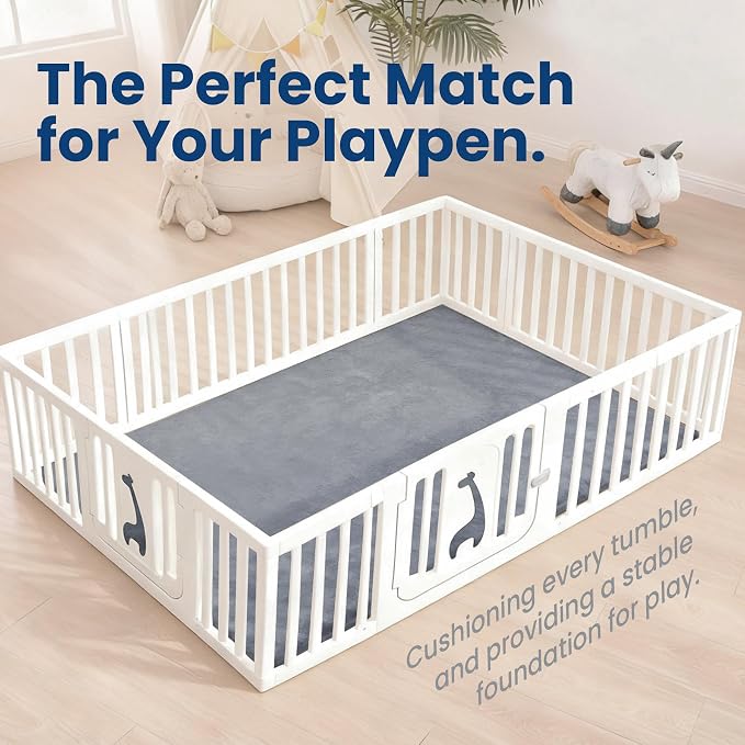 Huloo Sleep Baby Play Mat for Floor,1.3" Thick Elasti-Foam Large 59"×71" Playpen Mat,Non-Toxic Certified Water-Repellent Coral Velvet, Non-Slip Safe Crawling Mat for Tummy Time, Toddler & Infant (Dark Grey)