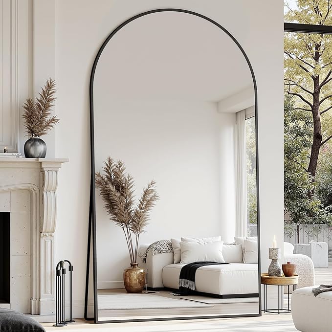 Suidia 76"x44" Arched Full Length Mirror with Stand, Full Body Mirror with Aluminum Frame, Freestanding/Leaning/Wall-Mounted, Floor Mirrors for Bedroom, Living Room, Entryway, Dressing Room, Black