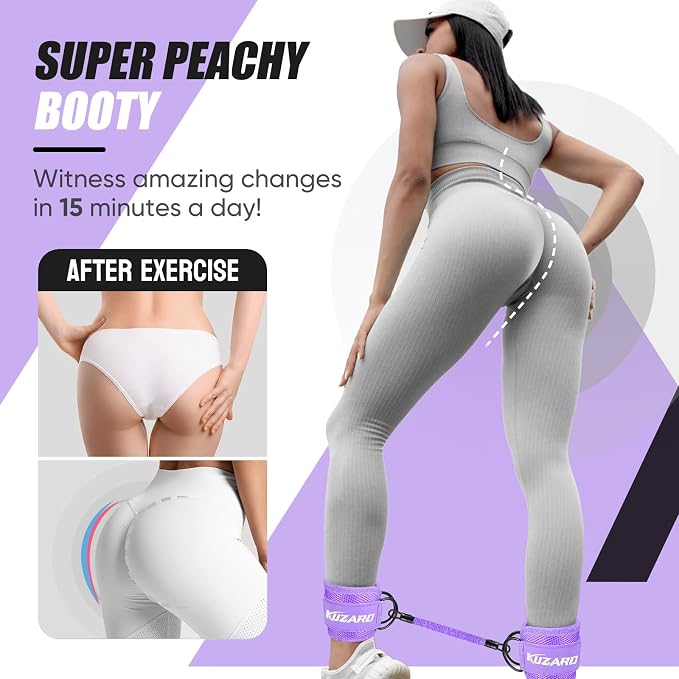 KUZARO Ankle Resistance Bands with Cuffs, Ankle Weights Bands for Working Out, Women Leg and Glutes Workout Equipment, Exercise Bands for Kickbacks, Butt and Booty Trainer, Home Gym Fitness Equipment
