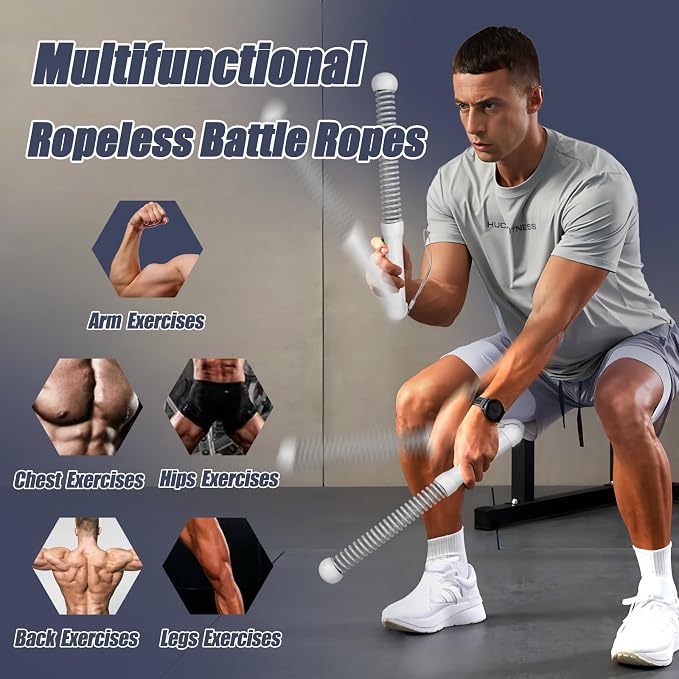2nd Gen Ropeless Battle Ropes for Home Gym, Heavy Duty Portable Cordless Battle Ropes with Integrated Spring (No Screws), Weighted Exercise Rope for Men & Women, HIIT Workout Equipment