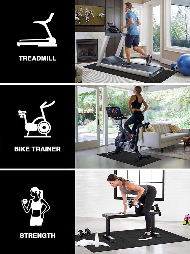 Treadmill Mat,70"x32",6mm Thickness Foldable Exercise Equipment Mat for Carpet Hardwood Floors, Compatible with Walking Pad,Spin Bike,Elliptical Trainer,Rowing Machine