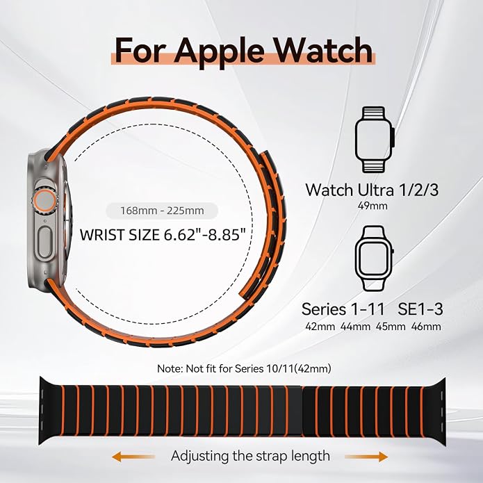 X-it Magnetic Watch Band for Apple Watch Ultra 49mm, 46mm/45mm/44mm, Silicone Sport Strap with Strong Magnet for Men and Women, Compatible with Apple Watch Series 11/10/9/8/7/6/5/4/3/2/1 and SE