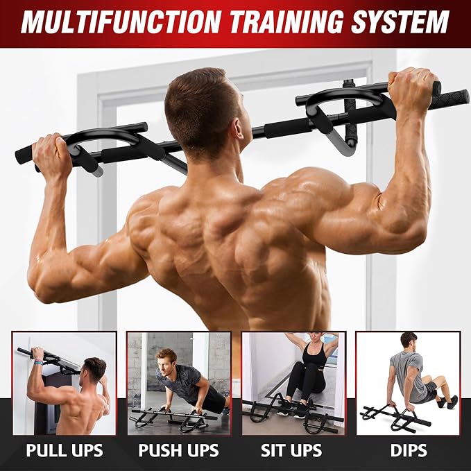 TOPOKO Pull Up Bar for Doorway, Heavy Duty Chin Up Station for Home Gym, Multi-Grip or Adjustable Door Frame Exercise Equipment for Upper Body Strength Training
