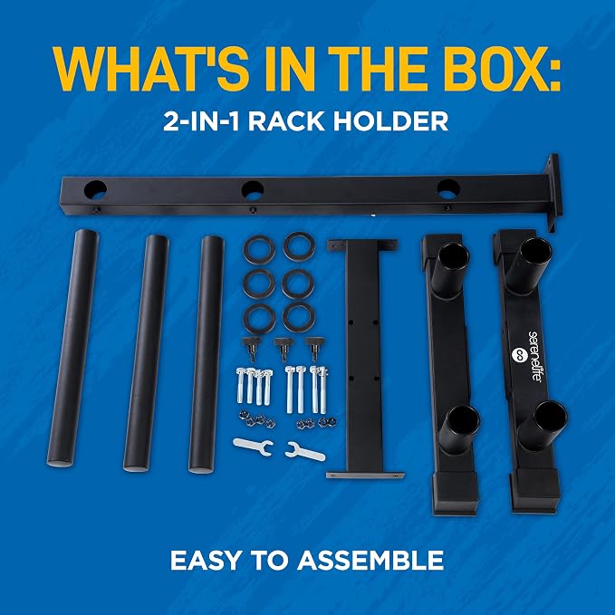 SereneLife 6-Pegs Olympic Weight Plate Rack & 4 Barbells - 800 Pounds Capacity, Heavy Duty Gym Organizer, Scratch Resistant Frame, Powder-Coat Finish, Easy to Assemble, Compact & Space-Saving