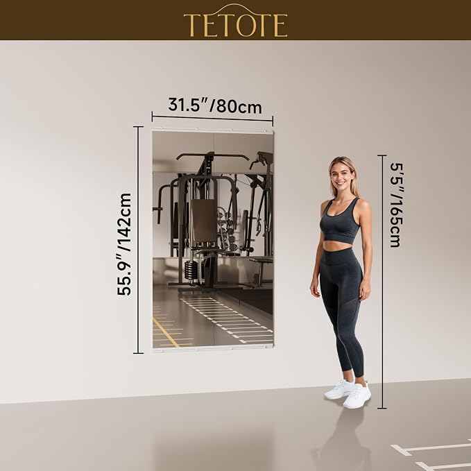 TETOTE Home Gym Mirror for Wall 56" x 16" - 2PCS Large Frameless Tempered Glass Workout Exercise Fitness Mirror for Home Gym, Garage, Dance Studio, Yoga, Bedroom, Living Room