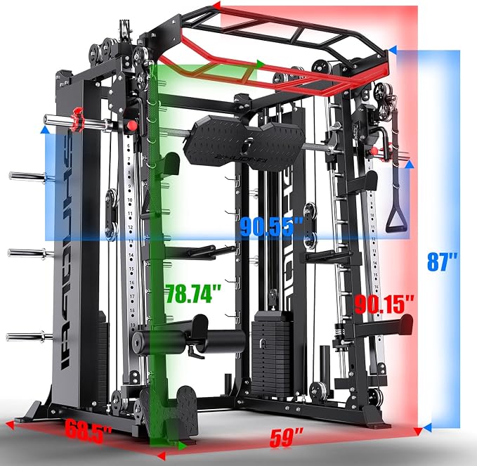 XGSW Smith Machine with Weight Stack, Multi-Function Squat Rack Power Cage with Cable Crossover System, for Home Gym