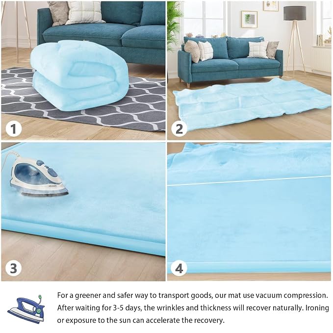 Baby Play Mat for Floor Nursery Muscle Mat Area Rug Playroom Rug 59x79" Elastic Foam 1.3" Thick Crawling Mat for Babies,Toddlers(Ice Blue)