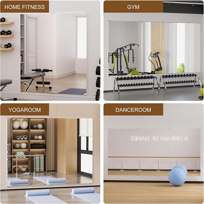 2PCS Full Length wall Mirror, 71" x 32", Nano Film Surface Without Glass, shatterproof, Safe, Lightweight, only 10lbs Easy to Move and Install, for Home Gym, Dance Studio, Yoga Studio.