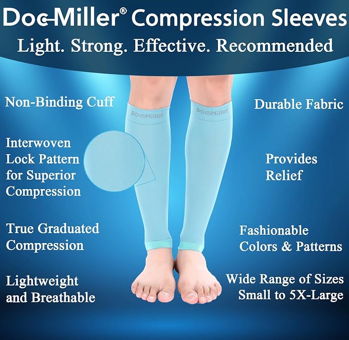 Doc Miller Compression Calf Sleeve for Men & Women, 20-30mmHg | Graduated Support for Running, Shin Splints, Calf Strain, Knee High, Small to 6XL Plus Size