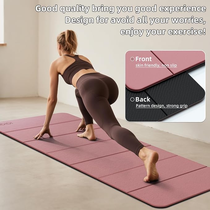 Foldable Yoga Mat Extra Thick 0.32 Inches(8mm) | SGS-certified, odorless POE. Non-slip surface & no curling edges. Great for yoga, Pilates & home gym.
