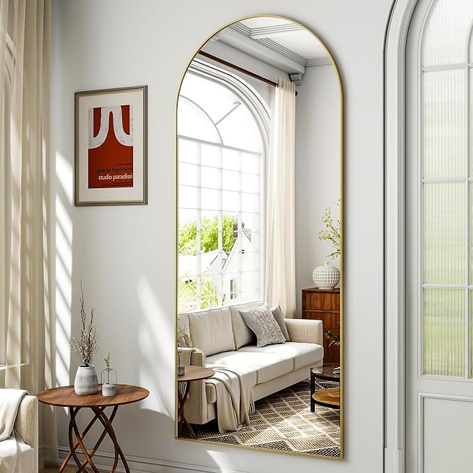 Arched Full Length Mirror 59"x16" Leaning Hanging for Decor Gold | Standing Body Mirror with Aluminum Frame for Bedroom Cloakroom Living Room Make-up Gift
