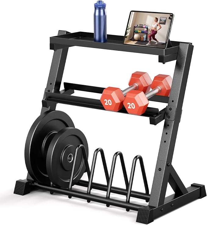 YOLEO Dumbbell Rack, Adjustable & Compact Weight Rack for Dumbbell, Kettlebell, Barbell, Heavy Duty Weight Storage Organizer, Space-Saving Dumbbell Storage Stand Holder for Home Gym - 1100LBS Capacity (Rack Only)