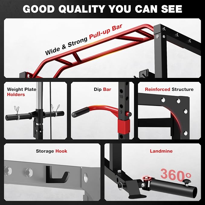 JELENS S11 Power Cage, 2000LB Multi-Function Power Rack with LAT Pulldown, Squat Rack with Adjustable Pulley System and Training Attachments, Weight Rack for Home Gym