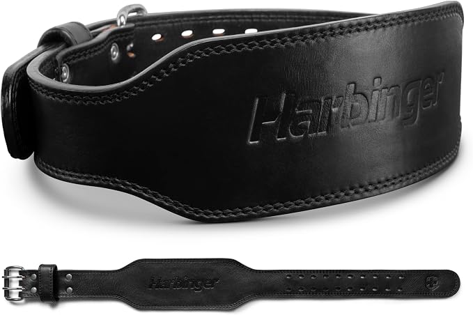Harbinger 7mm Pro Leather Weightlifting Belt for Squats, Deadlifts, Powerlifting, and Olympic Lifts with Dual-Prong Buckle and Adjustable Fit