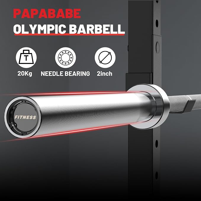 PAPABABE 7ft Barbell 45lb Olympic Barbell 1000/1500lbs Capacity Home Gym | 7ft 45lb 2" Olympic Barbell, 1000/1500lbs Capacity, Hybrid Needle Bearings & Bushings for Squat Curl Deadlift
