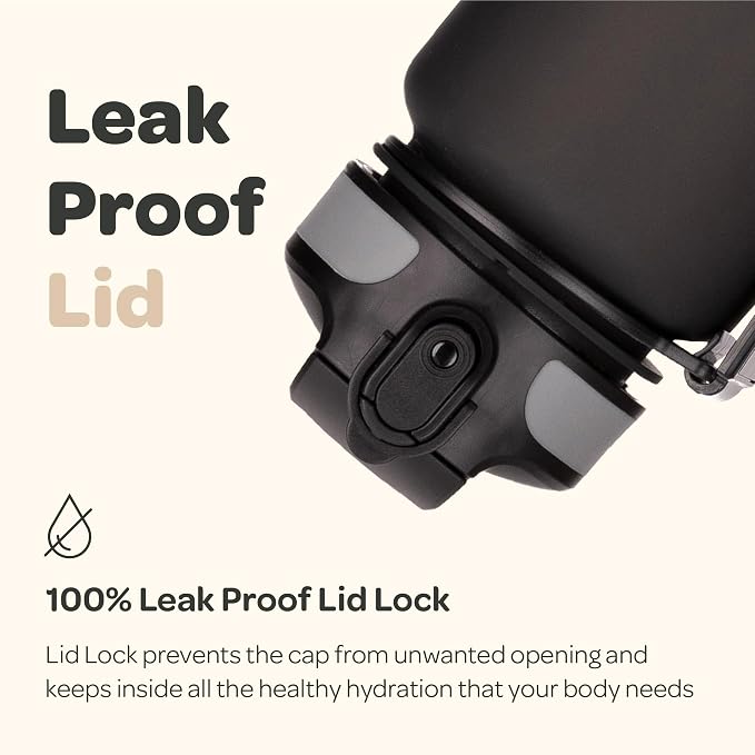 Hydracy Motivational Water Bottle with Time Marker and Straw Lid 32 oz | Leakproof,BPA Free,No Sweat Neoprene Sleeve,Carry Strap,Daily Intake Tracking for Fitness & Outdoors
