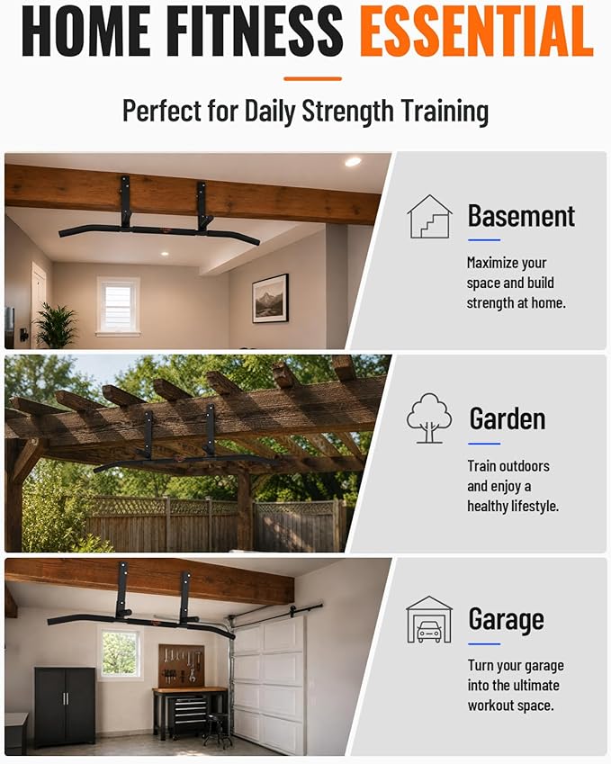 Fitarc Joist Mount Pull Up Bar, Wall Mount Pull Up Bar for Doorway | Home Gym Workout Equipment, Heavy Duty Steel Construction