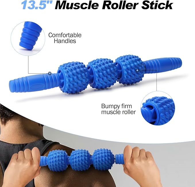 5 in 1 Foam Roller Set High Density Patented Foam Roller for Exercise | Foam Roller Massage Stick, Massage Ball, Resistance Band for Deep Muscle Massage Yoga Trigger Point Release Blue Diamond