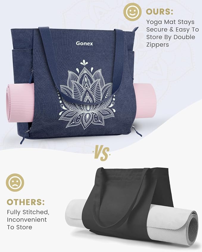 Gonex Yoga Mat Bag with Zipper Mat Carrier Canvas Gym Tote | Durable Canvas, Zipper Closures Prevent Slipping, Quick Access, Bottle Holder, Fits Yoga Blocks, Gym & Travel Use
