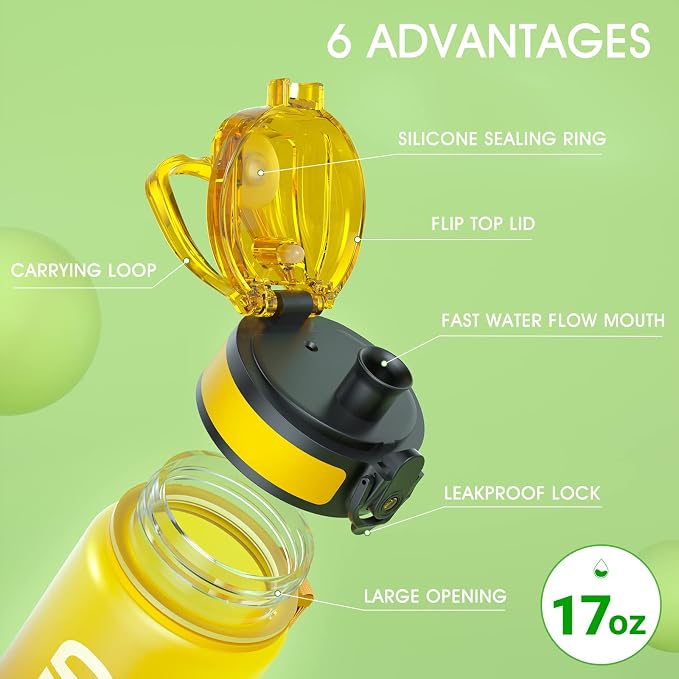 Sahara Sailor Water Bottle 17oz, Durable and Leakproof Water Bottles Motivational with Time Marker, Tritan, BPA Free, Wide Mouth with Easy Clean Brush for Gym, Travel, Home, School, Office (1 Bottle) | Bpa Free, Leakproof Wide Mouth With Fast Flow Lid ...