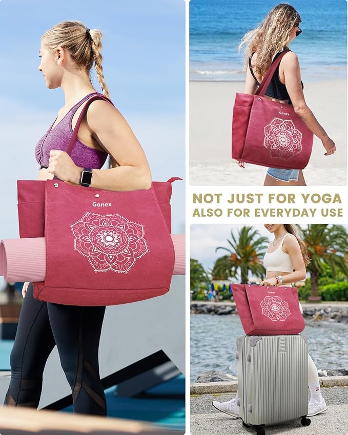 Gonex Yoga Mat Bag For Women Canvas Tote Pilates Gym Bag With Mat Carrier | Front-Opening Quick Access Mat Straps, Durable Cotton Canvas, Machine Washable, Bottle Holder Multi Pockets, Yoga Gym Travel