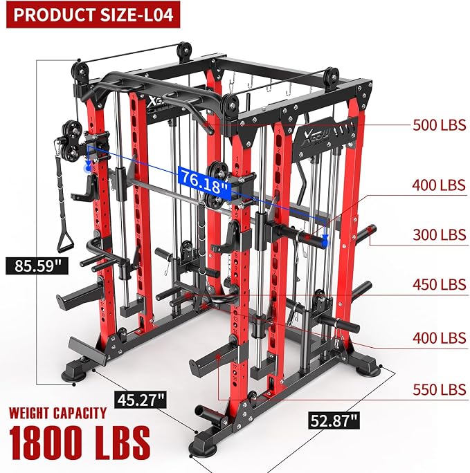 Multi-Purpose Squat Rack,Smith Machine Weight Rack Set with Cable Crossover System, Home Gym Power Racks, Power Racks and Packages