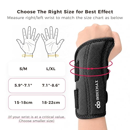 Copper Carpal Tunnel Wrist Brace, Adjustable Wrist Support Splint for Night Sleep & Daytime Working, Hand Braces Pain Relief for Arthritis, Tendonitis, Sprain, Men & Women(Left Hand-Black, S/M)