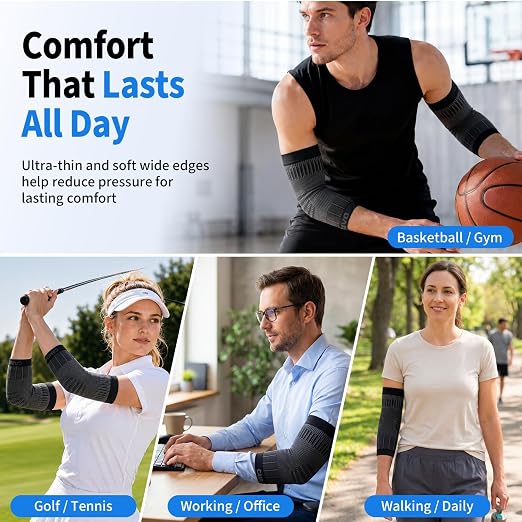 CAMBIVO 2 Pack Tennis Elbow Compression Sleeve, Lightweight Summer Brace | Anti-Slip, Breathable, Quick-Dry Tennis Elbow Brace for Gym, Golf, Basketball, Office and Daily Wear, for Men & Women