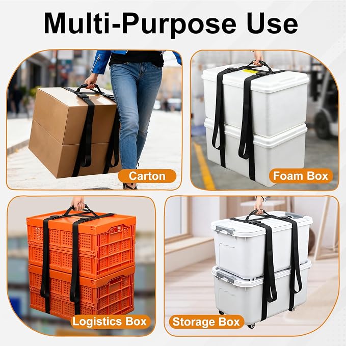 98.4 Inches Box Carrying Strap with Handle to Safely Move Heavy Boxes | Extra-Long Adjustable Heavy-Duty H-Shaped Straps with Organizer Clip, Handheld Belt Designed for Easy Lifting Large Luggage