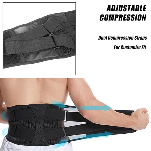Luwint Lower Back Brace for Pain Relief Support, Lumbar Support Belt with Metal Splint & Adjustable Straps, Breathable Waist Belt for Work Gym Weight Lifting
