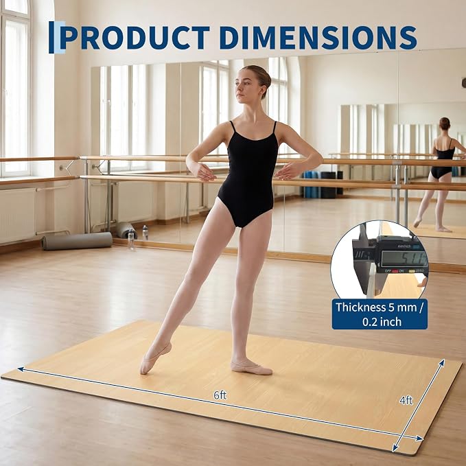 6 x 4 ft Dance Floor,Portable Dance Floor Mat,PVC Non-Slip Exercise Flooring for Ballet Jazz & Pop for Home and Gym