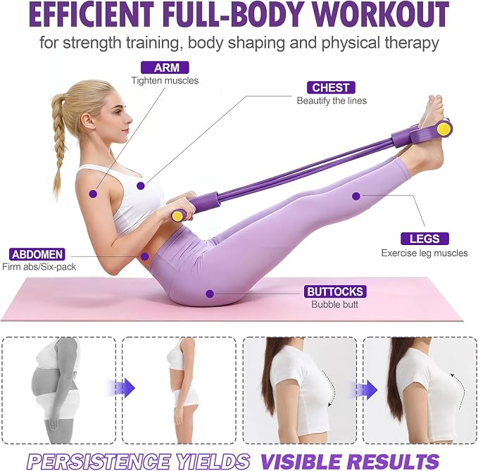 Multifunction Foot Pedal Resistance Bands with Handles, 6-Tube Elastic Yoga Exercise Bands, Home Gym Workout Equipment for Women & Men to Abs, Core, Leg, Arm, Waist Stretching